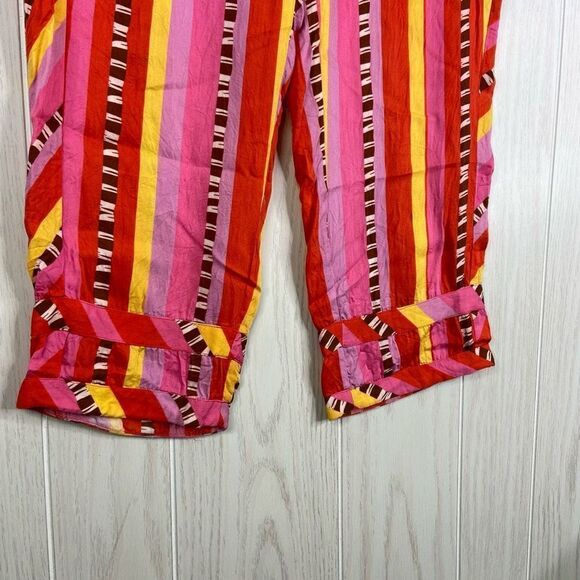 Farm Rio Lucy Striped Pink Yellow Pull-On Drawstring Pants Size Small - Picture 4 of 10
